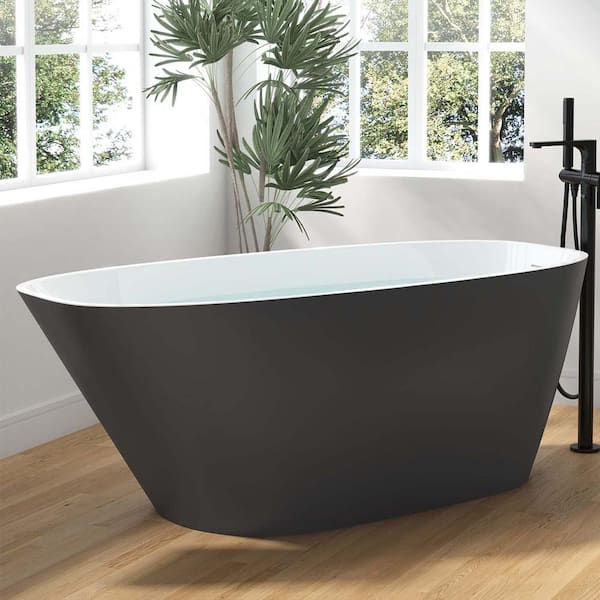 Mokleba 59 in. Acrylic Flatbottom Freestanding Bathtub Single Slipper Not Whirlpool Soaking Bathtub in Gray