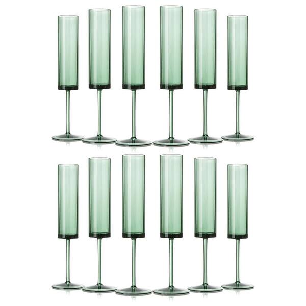12-Pack Acrylic Dark Green Champagne Flutes and Wine Goblets for Weddings, Parties, and Celebrations