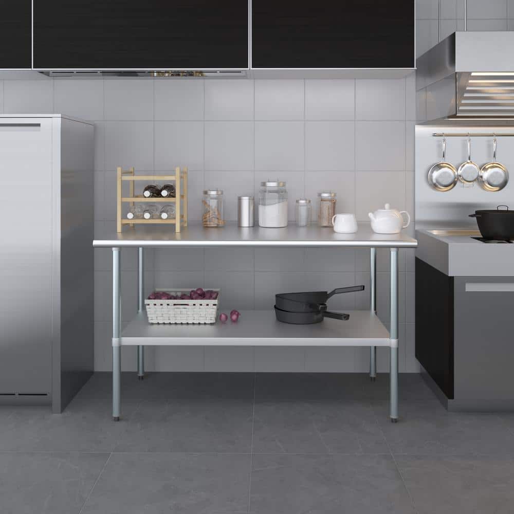 60" Stainless Steel Work Table with Galvanized Undershelf