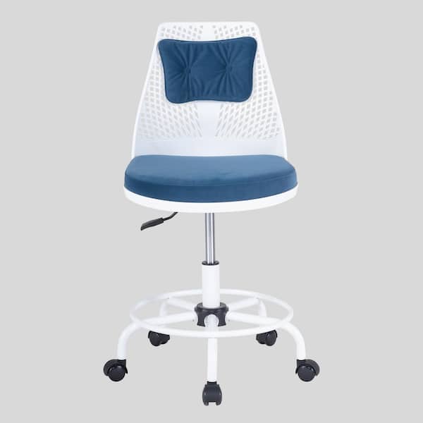 Unbranded 23.6in. W Adjustable Height Blue Fabric Seat Armless Task Chair with Footrest