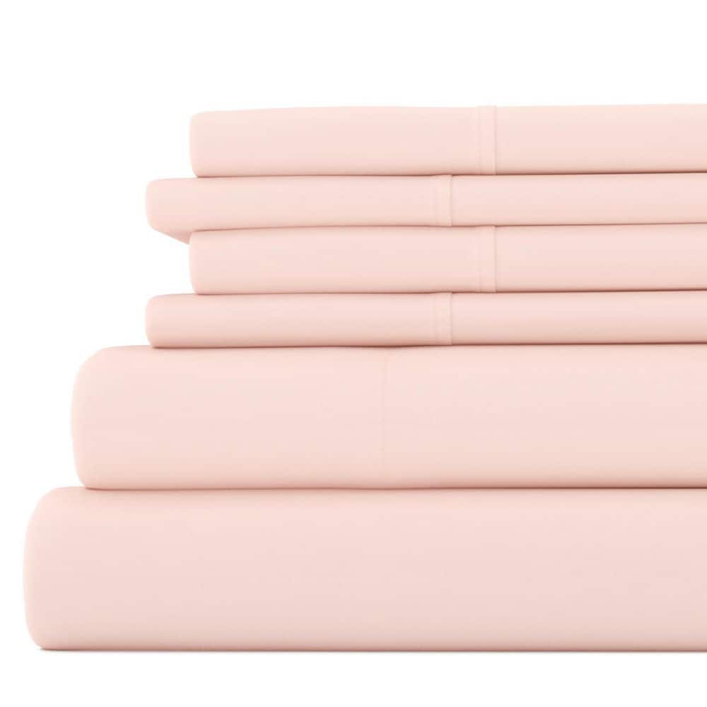 Luxury Ultra Soft 6 Piece Solid Blush Microfiber Twin XL Sheet Set