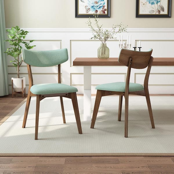 Mint Fabric Upholstered Dining Chairs with Natural Walnut Finished Frame and Solid Wood Legs (Set of 2)