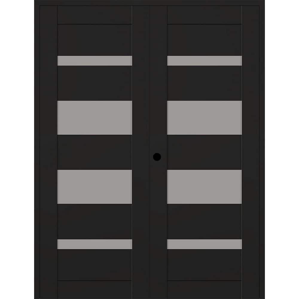 Mirella N 48 in. x 84 in. Right Hand Active 5-Lite Frosted Glass Black Matte Wood Composite Double Prehung French Door price history on PriceWatchPro