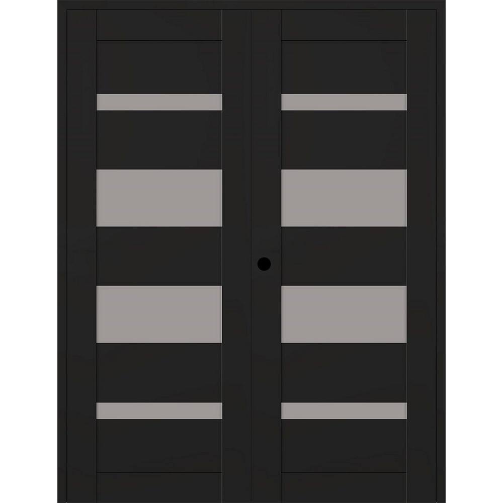 Mirella N 72 in. x 96 in. Right Hand Active 5-Lite Frosted Glass Black Matte Wood Composite Double Prehung French Door price history on PriceWatchPro