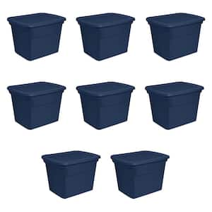 Classic Lidded Stackable 18 gal. Storage Tote Container in Blue (8-Pack)