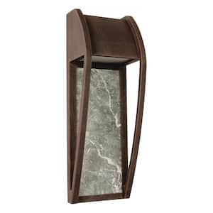 14 in. 1-Light Bronze Patina Integrated LED Outdoor Wall Lantern Sconce with Ceramic Back Plate