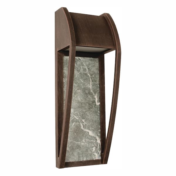 Home Decorators Collection 14 in. 1-Light Bronze Patina Integrated LED Outdoor Wall Lantern Sconce with Ceramic Back Plate