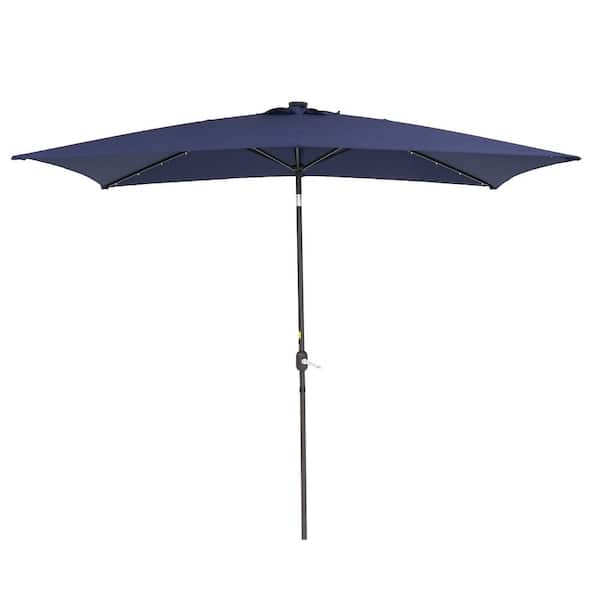 Unbranded 10 ft. x 6.5 ft. Steel Outdoor Solar LED Lighted Patio Market Umbrella with Tilt Adjustment and Crank Lift in Navy Blue