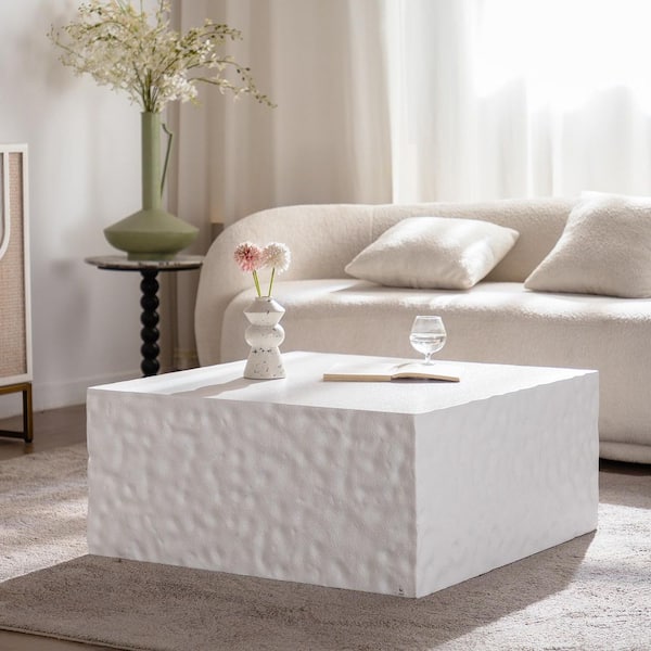 Corlen Modern 27.55 in. Creamy White Square MDF Wood Coffee Table
