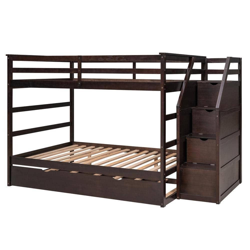 Polibi Espresso Full-Over-Full Bunk Bed with Twin Size Trundle and 3 ...