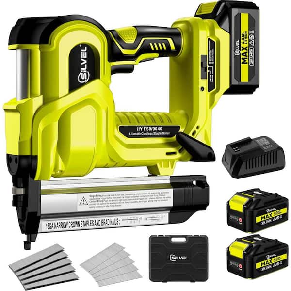 2 in. 21V Lithium-Ion Electric Cordless Brad Nailer (2) 2. 0Ah Battery and Charger 1000-Pieces Nails, 18GA Staples Green