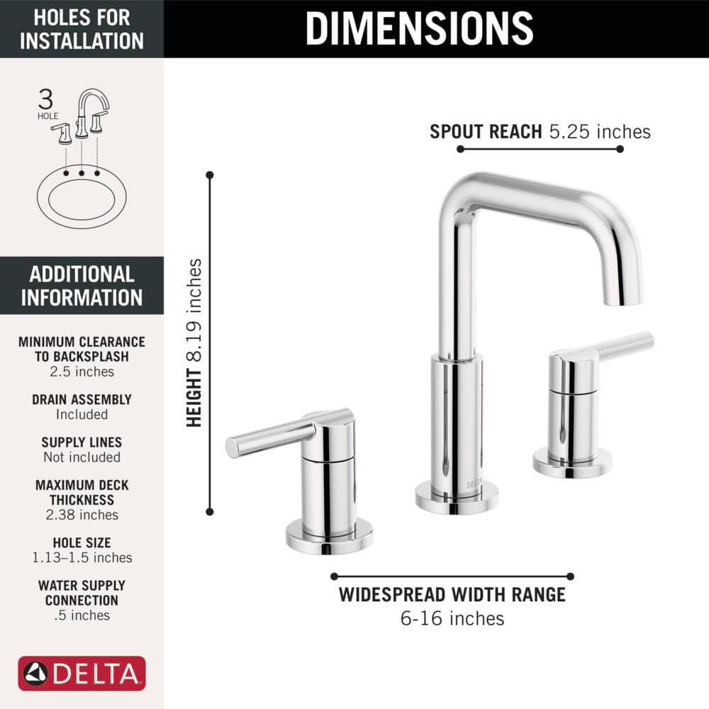 Nicoli Chrome Widespread Bathroom Faucet with Lever Handles