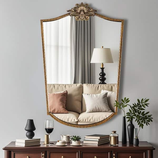 24 in. W x 36 in. H Ornate Baroque Irregular Vintage Gold Finish Framed Accent Decorative Wall Mirror