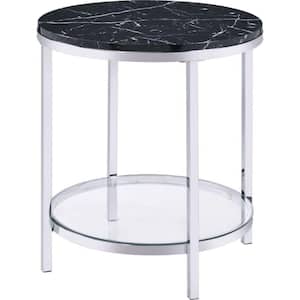 22 in. Black Round Marble End Table with 1-Shelf