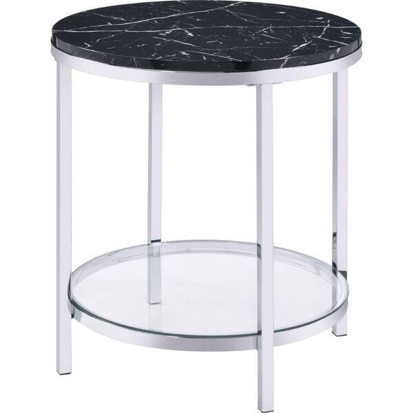 Benjara 22 in. Black Round Marble End Table with 1Shelf BM250265 The