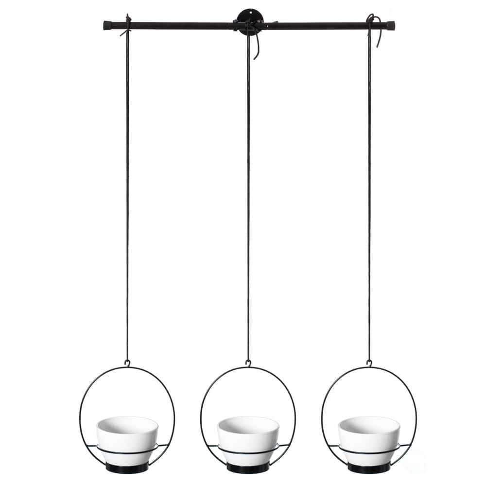 Sleek Dual-Tone Metal Hanging Planter, White and Black, 53"
