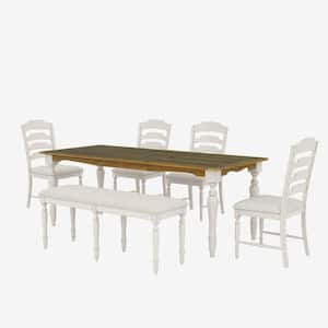 6-Piece Cream/Brown Extendable Wood Top Dining Room Set Seats 5