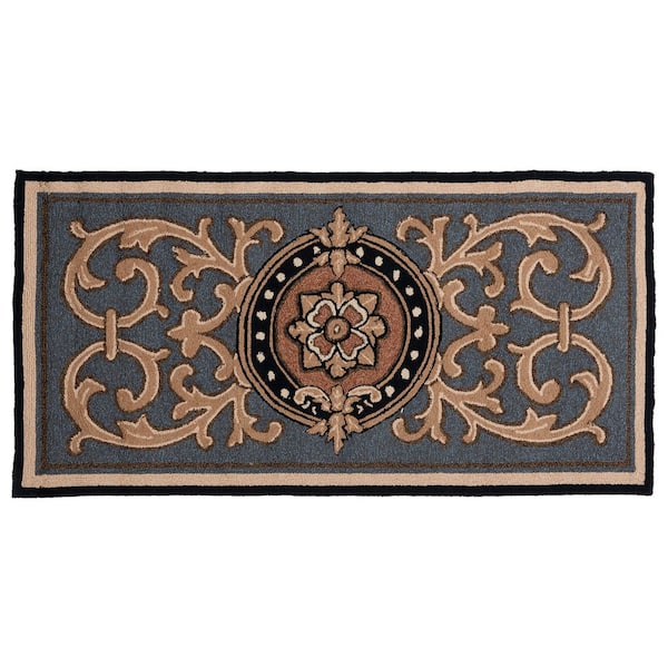 Monogram 3 ft. x 6 ft. Blue Medallion Swirl Indoor/Outdoor Area Rug
