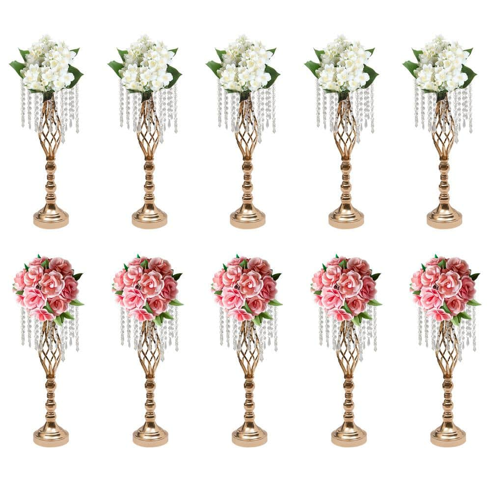 YIYIBYUS 10-Piece 21.7 in. Tall Wedding Centerpieces Flower Vases Gold ...