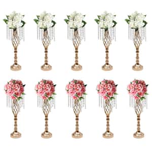 10-Piece 21.7 in. Tall Wedding Centerpieces Flower Vases Gold Metal Crystal Flower Stand
