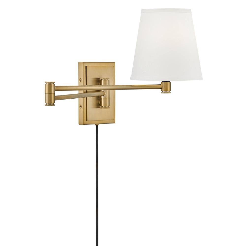 Lacquered Brass Steel Swing Arm Wall Sconce with White Shade