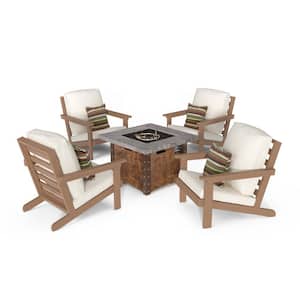 5-Piece Patio Conversation Set HIPS Lounge Chairs 50,000 BTU Propane Fire Pit Table with Beige Cushion
