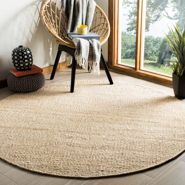 Natural Fiber Ivory 8 ft. x 8 ft. Gradient Solid Color Round Area Rug