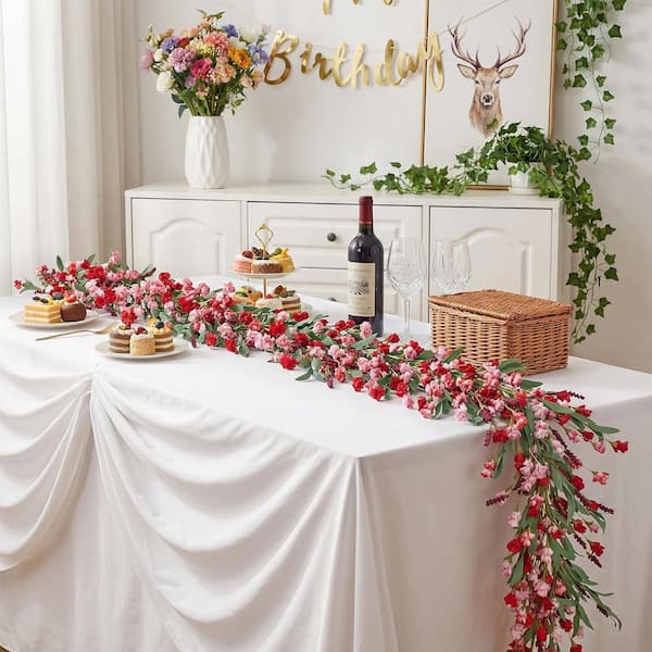 6 ft. Red Artificial Carnation Garland for Indoor Outdoor Home