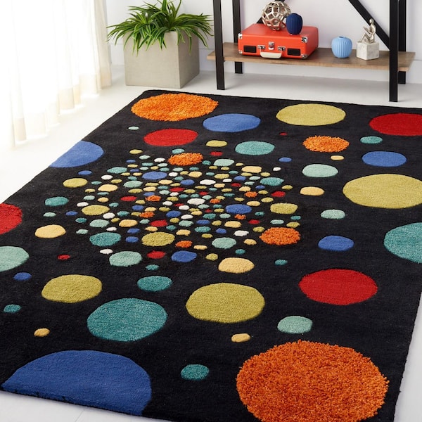 Soho 8 ft. x 10 ft. Black/Multi Spotted Sunburst Area Rug