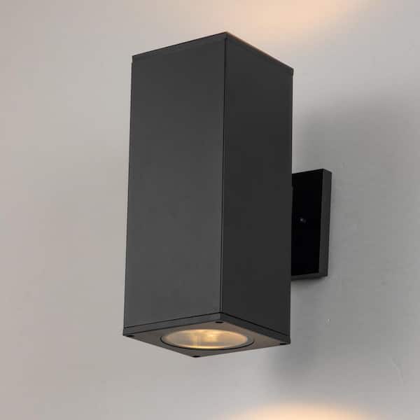 C Cattleya 11.75 in. 2-Light Matte Black Die-Cast Aluminum Rectangular Hardwired Outdoor Wall Lantern Sconce