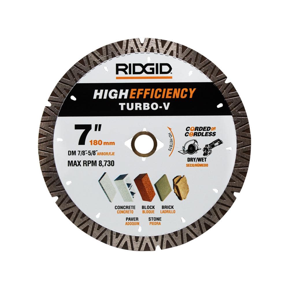 RIDGID TURBO-V 7 In. Turbo Rim Diamond Blade for Masonry High Efficiency Cutting