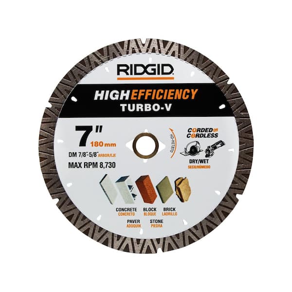 RIDGID TURBO-V 7 In. Turbo Rim Diamond Blade for Masonry High Efficiency Cutting