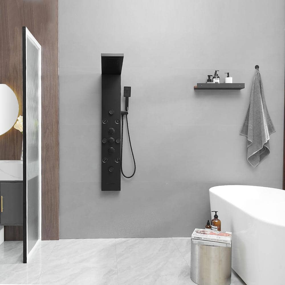 Matte Black 52'' Shower Panel with Rainfall Shower Head and Body Jets