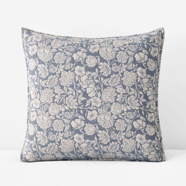 Company Cotton Kyla Floral Quilted Smoke Blue Cotton Euro Sham