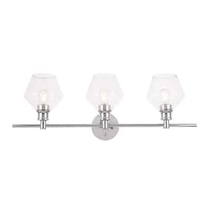 Timeless Home Grant 28.1 in. W x 10.2 in. H 3-Light Chrome and Clear Glass Wall Sconce