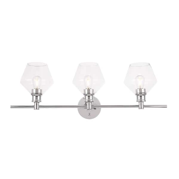 Unbranded Timeless Home Grant 28.1 in. W x 10.2 in. H 3-Light Chrome and Clear Glass Wall Sconce