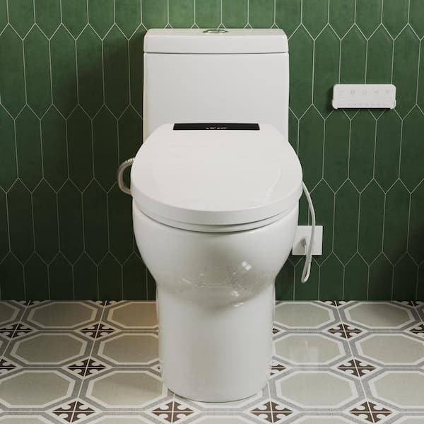 Electric Bidet Seat for Elongated Toilets in White with Remote Control, Nightlight