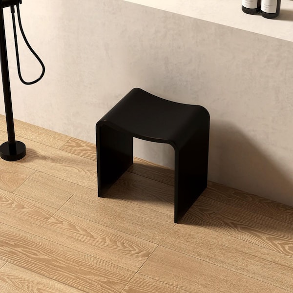 Blynn 15 in. W x 11 in. D Freestanding Solid Surface Shower Stool Vanity Seat in Black