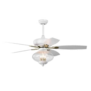 52 in. Indoor White Modern Ceiling Fan with 3 E12 Lamp Holder and Remote Control