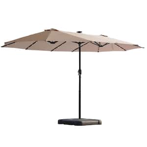 15 ft. Outdoor Patio Market Umbrella with Lights Sunbrella Solar Umbrellas in Beige