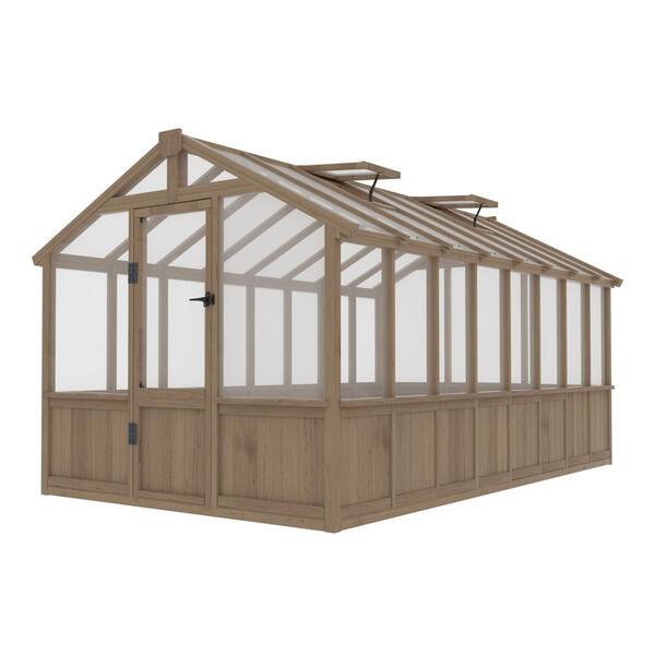 VEIKOUS 8 ft. W x 16 ft. D x 8 ft. H Wood Brown Garden Plant Greenhouse for Outdoors with Shelf