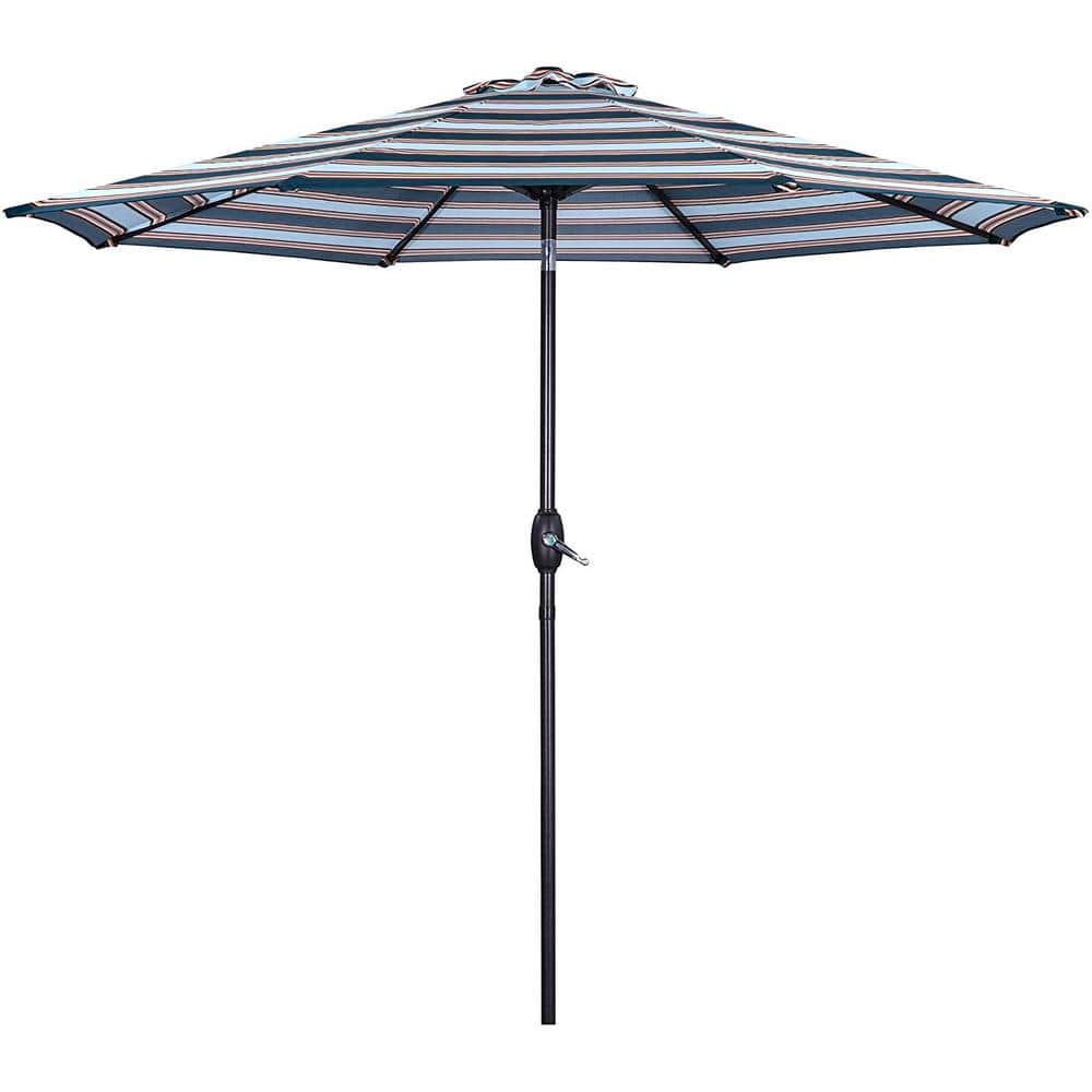 SUNVIVI 9 ft. Market Patio Umbrella with Push Button Tilt and Crank, 8  Sturdy Aluminum Ribs in Blue Striped EU010BT-AK - The Home Depot
