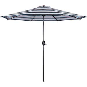 9 ft. Market Patio Umbrella with Push Button Tilt and Crank, 8 Sturdy Aluminum Ribs in Blue Striped