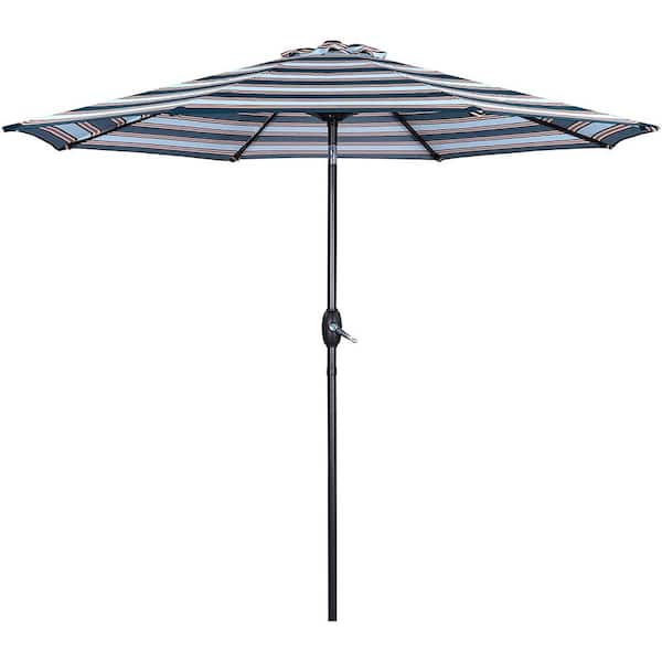 SUNVIVI 9 ft. Market Patio Umbrella with Push Button Tilt and Crank, 8 Sturdy Aluminum Ribs in Blue Striped