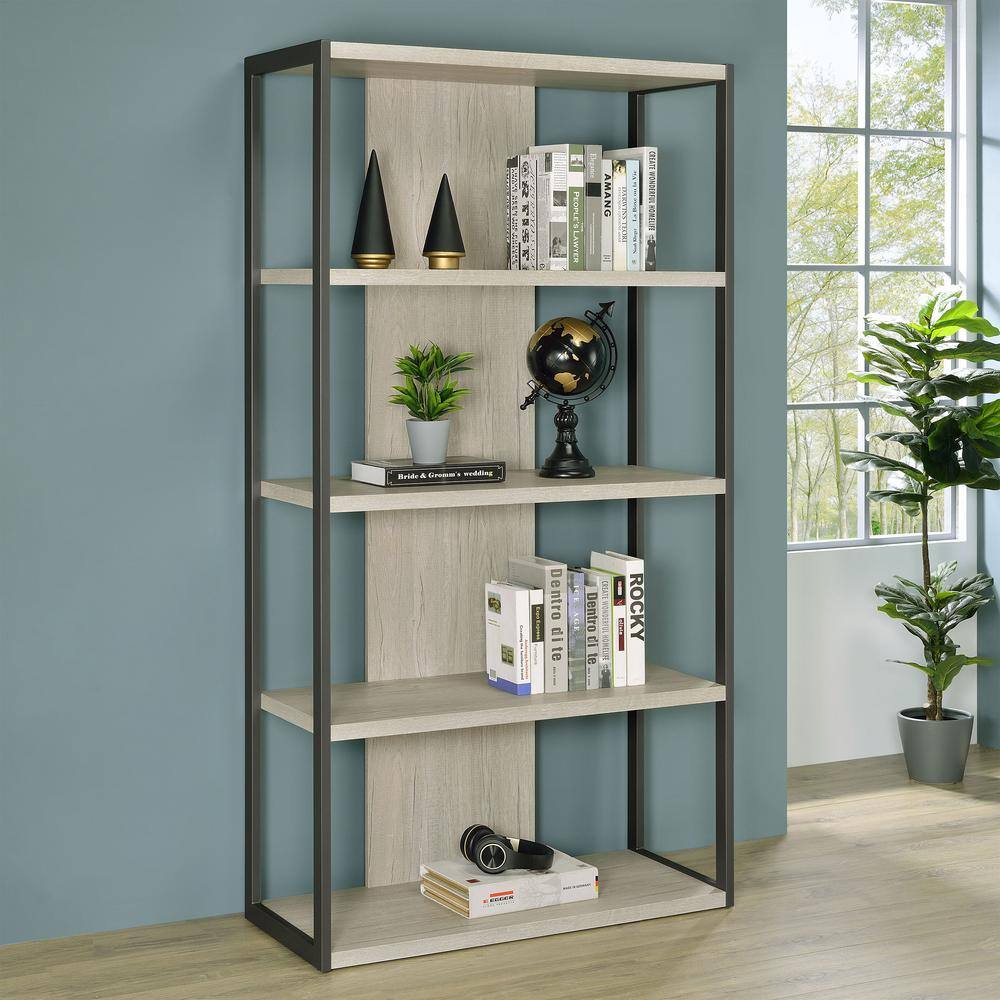 Gray and Whitewashed Wood 4-Shelf Contemporary Bookcase