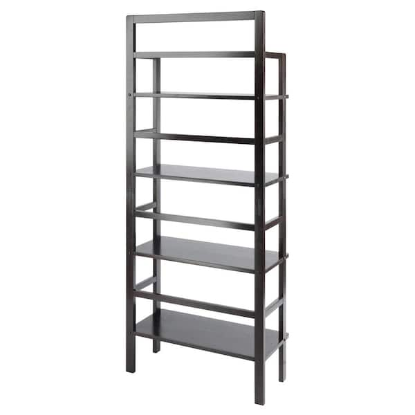 4-Tier Black Metal Baker Rack with Folding Wooden Top Shelves