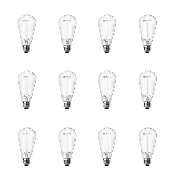 Feit Electric 100-Watt Equivalent ST19 Dimmable Straight Filament Clear Glass E26 Vintage Edison LED Light Bulb, Daylight (12-Pack)