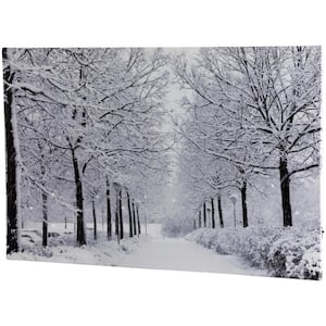 11.75 in. x 15.75 in. Fiber Optic Lighted Snowfall Winter Lane Christmas Canvas Wall Art