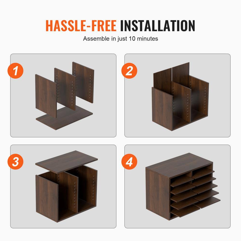 Rustic Brown 12-Compartment Wooden Desk Literature Organizer