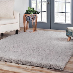 Berlin Silver 8 ft. x 10 ft. Solid Plush Shag Indoor Area Rug